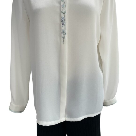 Koret Petites White Polyester Blouse 12 Embellished Collar & Cuffs Elegant Retro - Picture 9 of 13